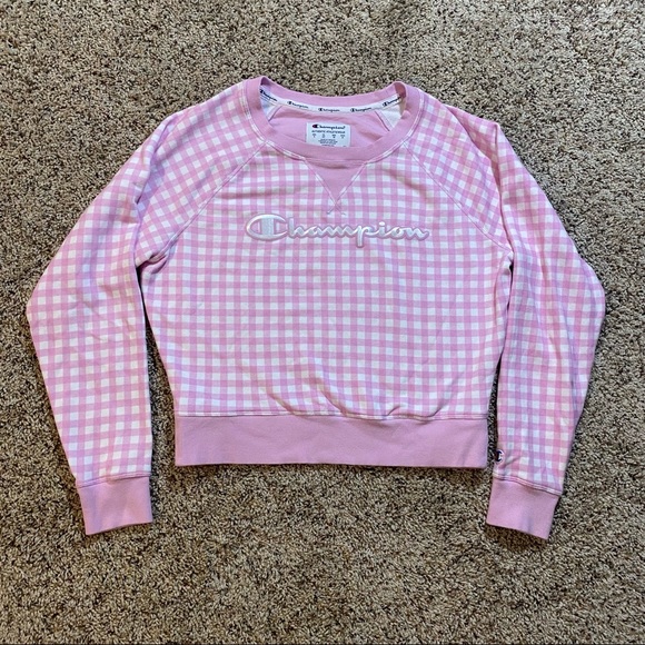 Champion Sweaters - Champion Women's Campus French Terry Crew, Sweatshirt Gingham/ICE Cake Sz.Small